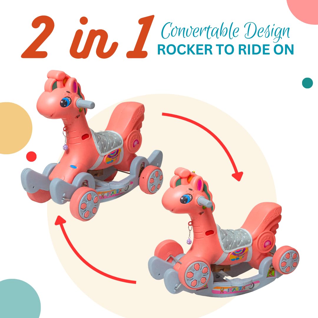 Maanit Rocking Horse Rideons & Wagons Non Battery Operated Ride On for Kids Boys & Girls (Peach) 1
