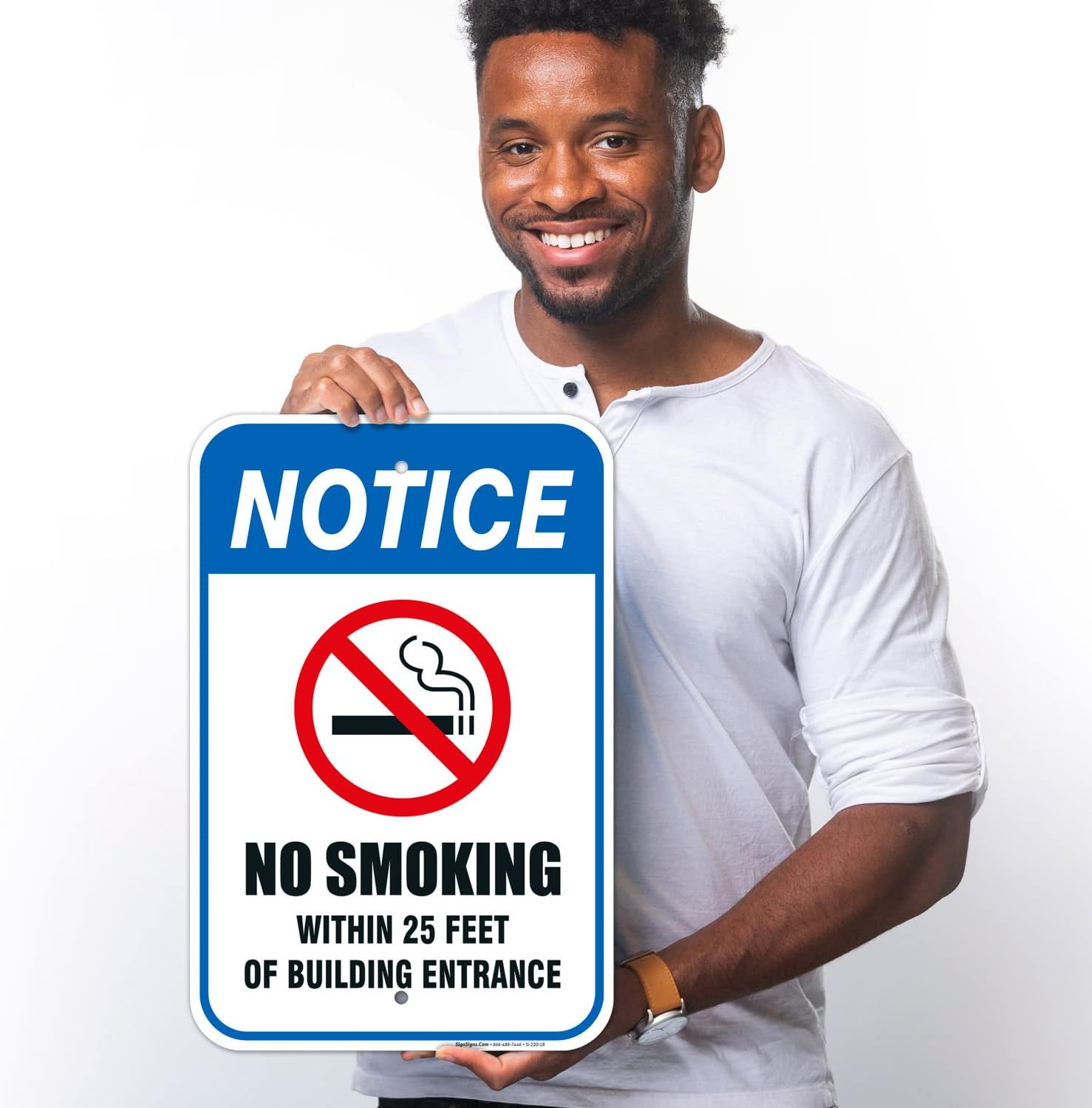No Smoking Within 25 Feet of Building Entrance Sign, 12x18 Inches, Rust Free .063 Aluminum, Fade Resistant, Made in USA