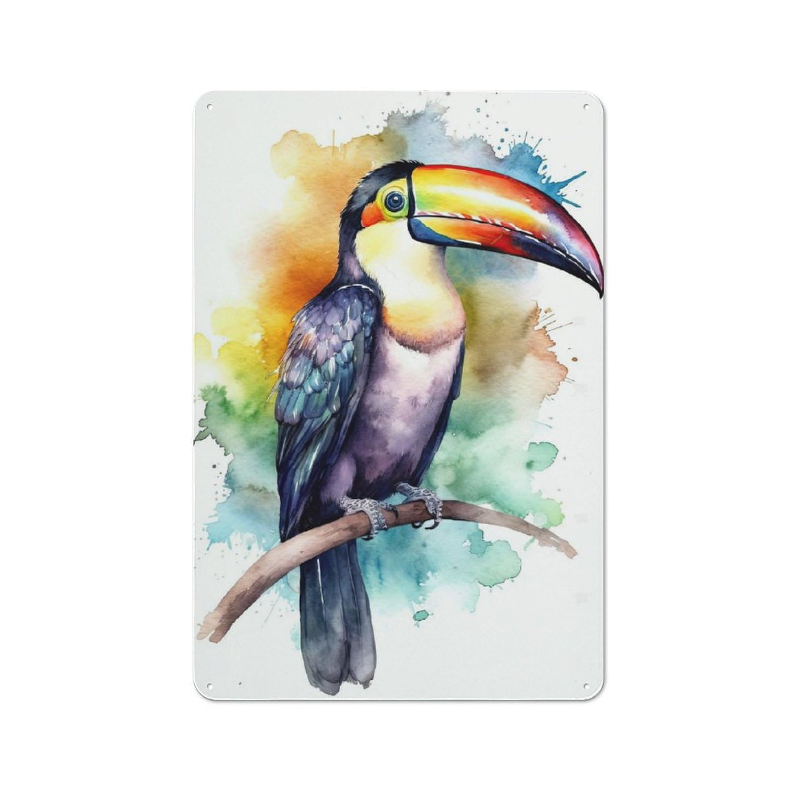 Junmoney Watercolor Toucan Painting Metal Plaque 30X20cm With For Garage Wall, Retro Decor, For Themed Interiors In Garages And Workshops