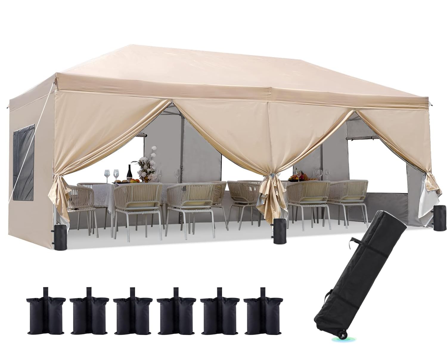 Amazon | ワンタッチ タープテント 3m×6mUVカット 耐水専用横幕/サイドシート6枚付属/ウエイトバッグ砂6個付き 3段階調節 スチール  キャンプ アウトドア 大型テント キャンプ用品 ワンタッチテント タープ キャスター付きバック 店頭販売 屋外 集会用 車庫 大型 少年野球 ...