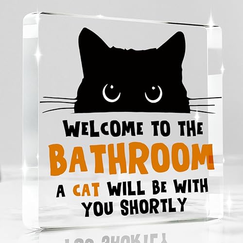 Miniatura 23 de ¿Estás haciendo caca? Cartel divertido, decoración de gato negro, decoración de baño de acrílico, decoración creativa para el hogar y baño, regalo