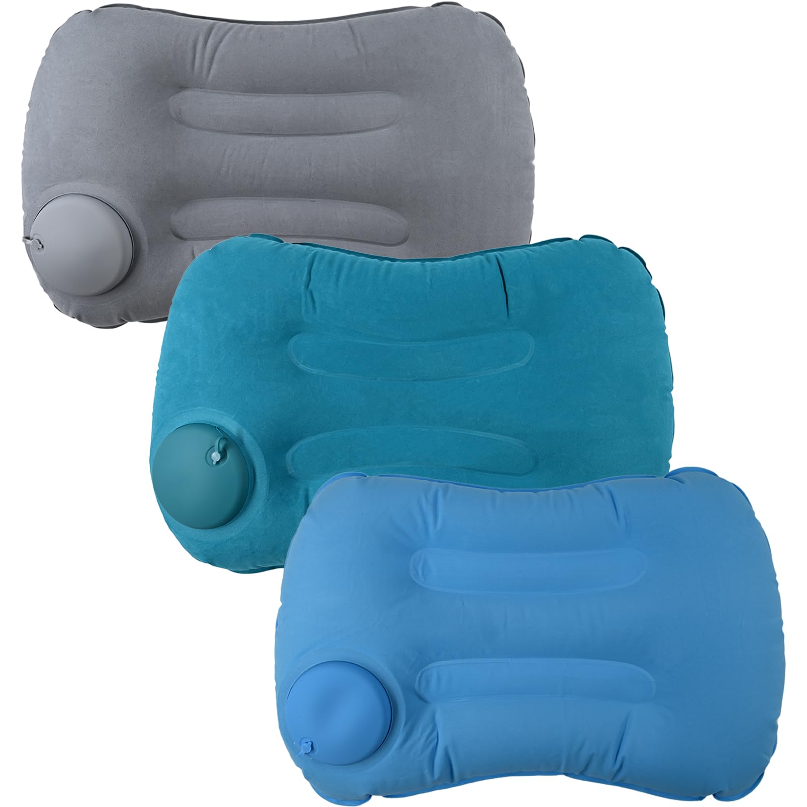 Photo 1 of 3 Pack Inflatable Camping Pillow - Ultralight Travel Air Pillows for Neck Lumbar Support, Press-to-Inflate Design, Blow Up Pillow for Camping, Hiking, Backpacking (Grey, Malachite Green, Light Blue)