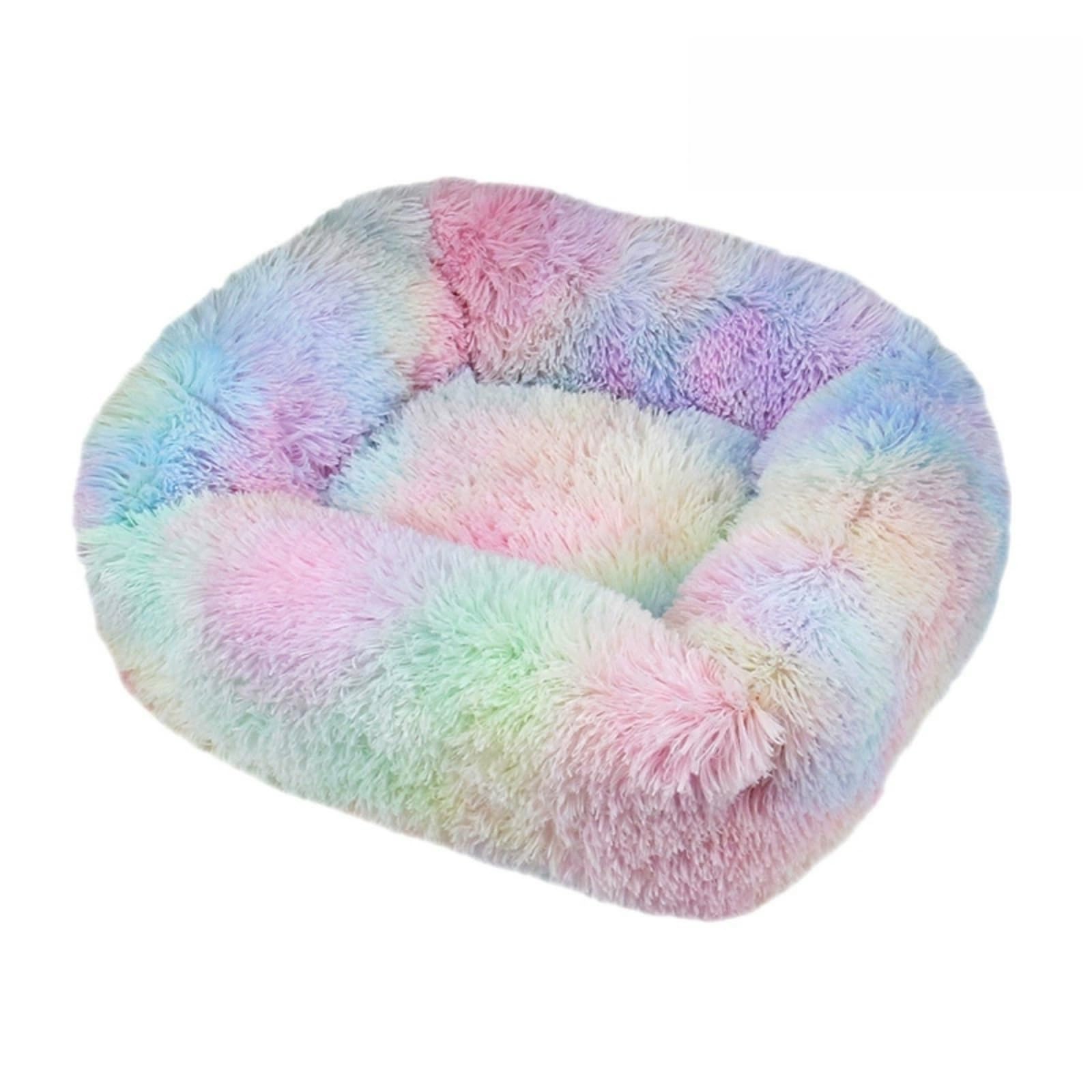 Mateju Plush Pet Bed Rectangle, Fluffy Pet Cushion Thick Warm Soft Plush Dog Cat Bed for Indoor Calming Puppy Kitten Petbed with Non Slip Bottom for Small Medium (Colorful,M 66x55cm)