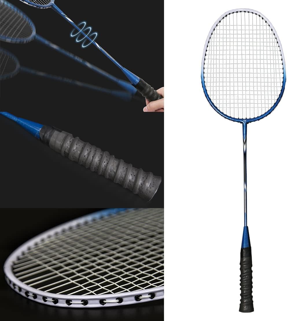 STSTECH Badminton Rackets Set of 4 for Backyard Sports Adults Kids Family Racquets Game with 12 Shuttlecocks,4 Replacement Grips,4 Wristbands and Carrying Bag (Blue -A,Set of 4) : Sports & Outdoors