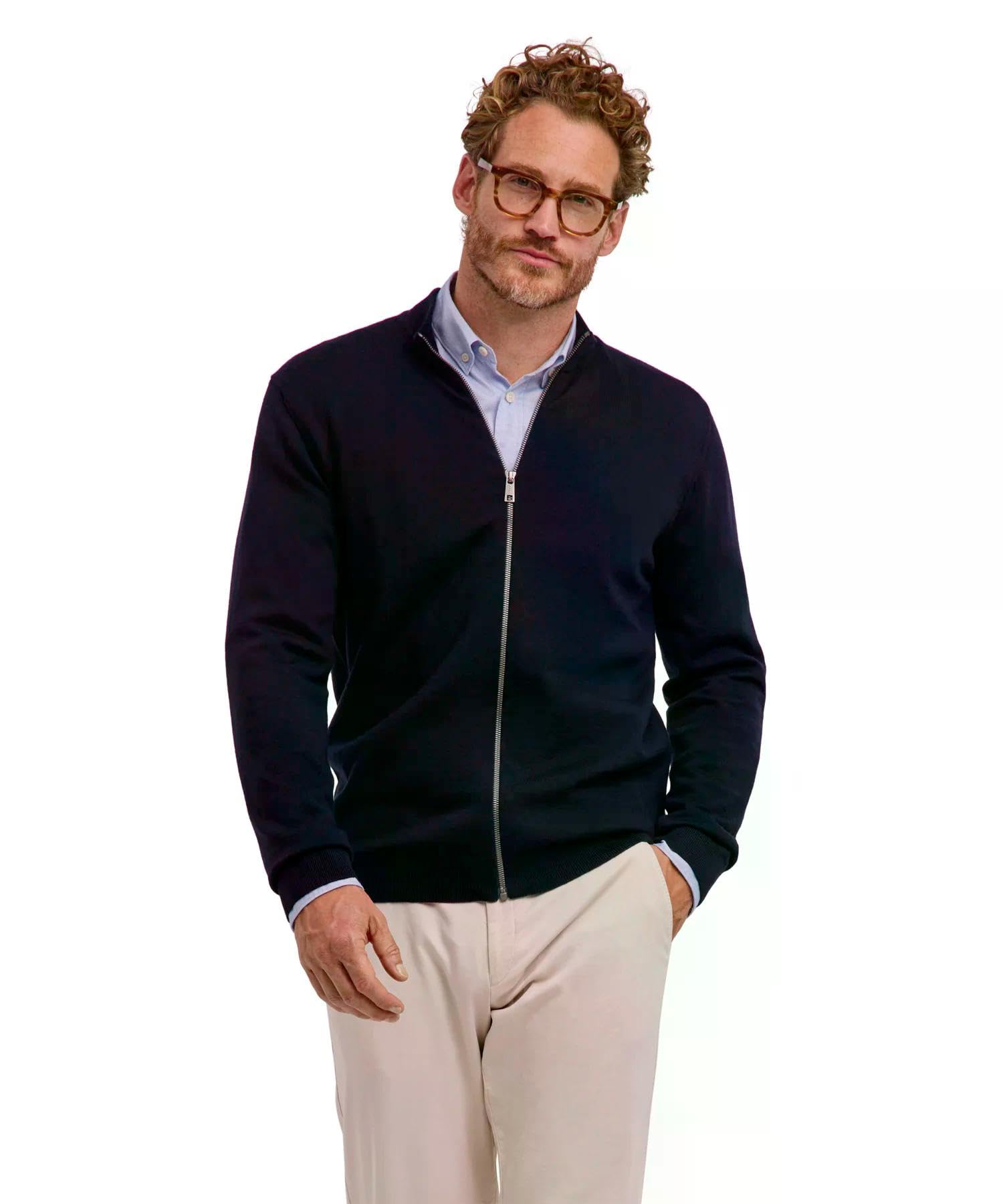 FALKE Uomo Basic New Merino Zip Maglione Cardigan Classico Morbido Elegante per Il Lavoro e Il Tempo Libero Traspirante Regolazione climatica antiodore Lana Vergine 1 Pezzo