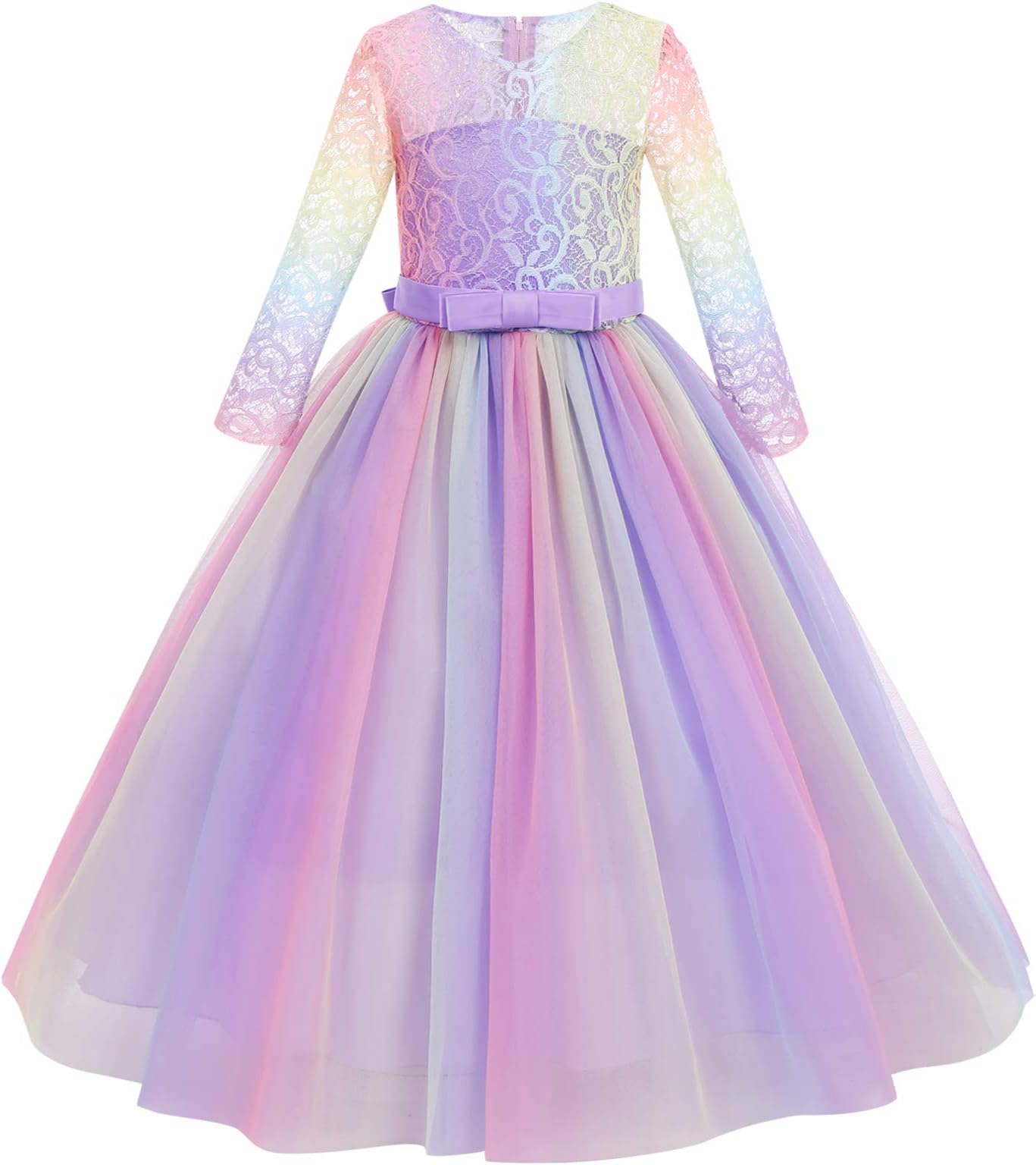 Girls Flower Vintage Floral Lace 3/4 Sleeves Floor Length Dress Wedding Party Evening Formal Pegeant Dance Gown