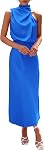 PRETTYGARDEN Women's 2026 Summer Satin Dress Elegant Sleeveless Mock Neck Cocktail Party Maxi Dresses