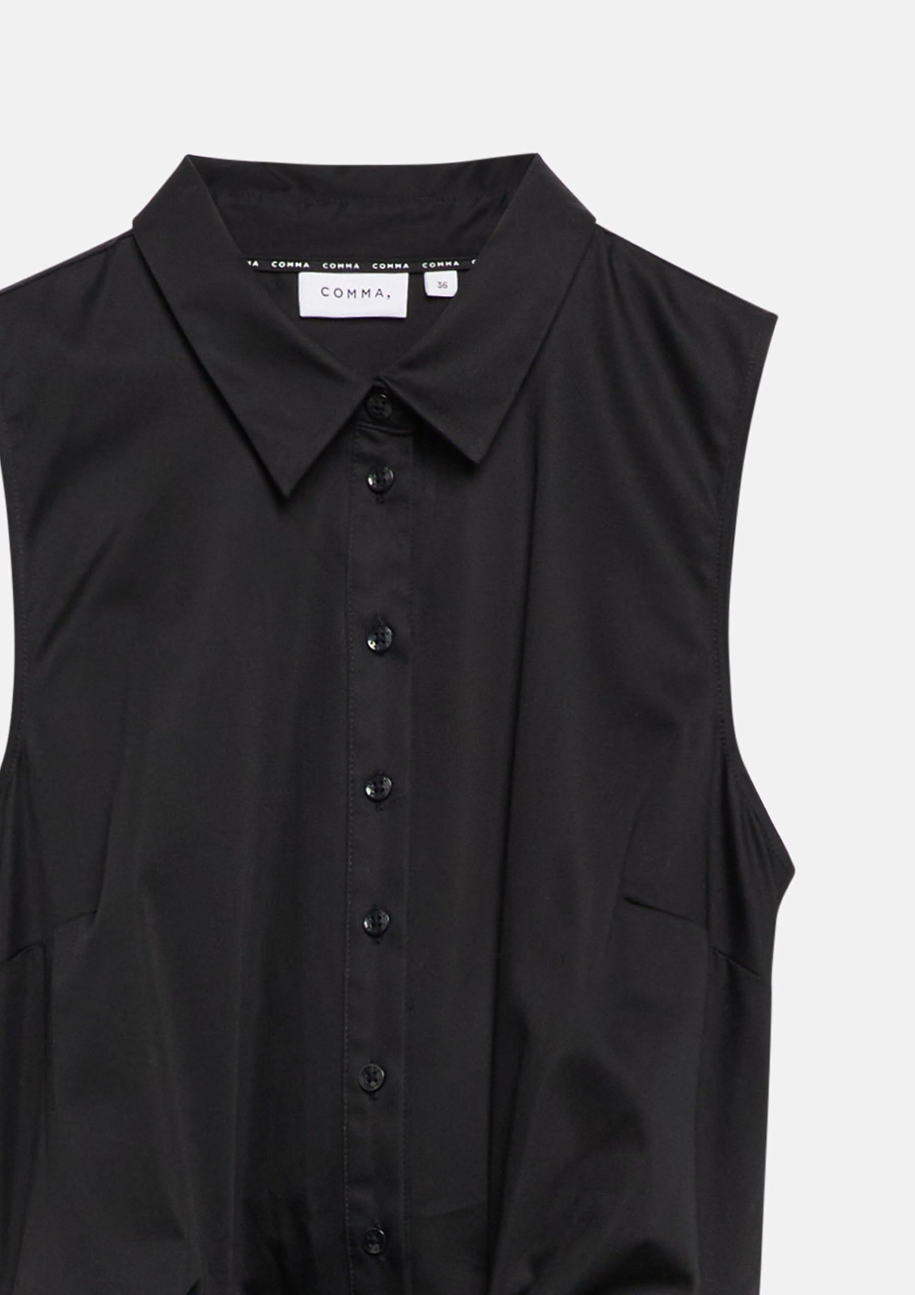 Comma Damen Kleid aus Baumwoll-Stretch – Taillierte Passform, ärmellos, Bindedetail, A-Linie – Für Festliche Anlässe