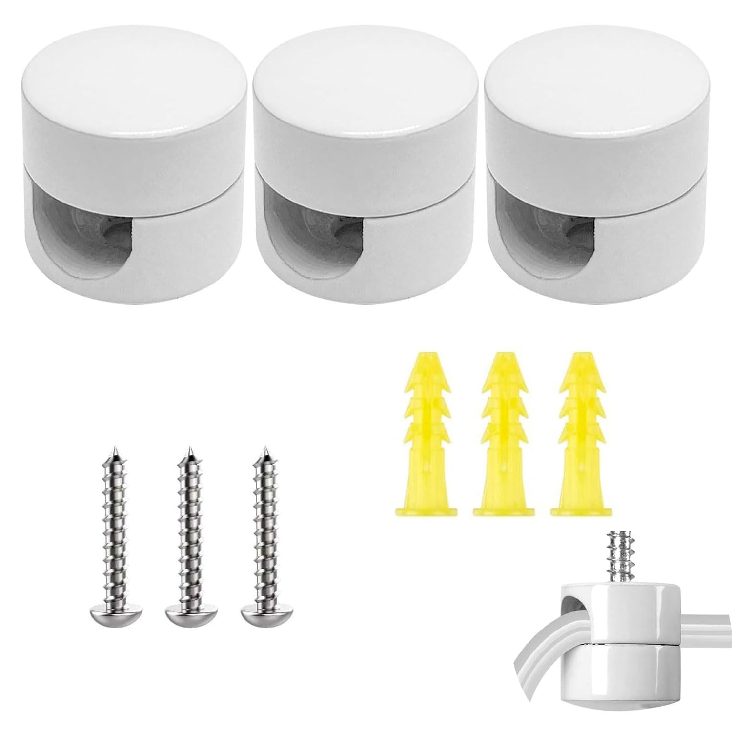 Ji liangli Set of 3 white aluminium wall-mounted and ceiling-mounted hooks, suitable for DIY light fitting installation. Includes screws and wall plugs for quick and easy fitting