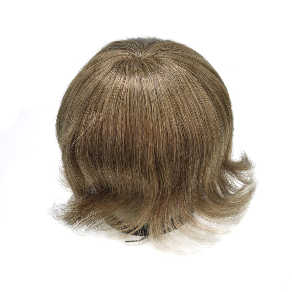 Toupee Men Hairpiece Full Poly Toupee For Men Human Hair 77 Colors PU Injection Mens Toupee Human Hair Replacement System For Men Hair Piece 8X10 120% Density #6 Light Brown