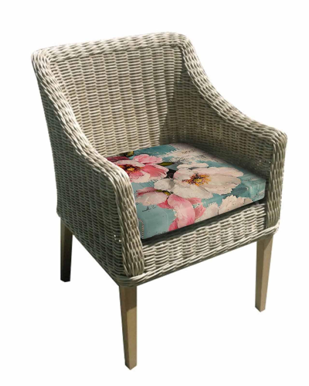 2 Pack Pink White Spring Floral Waterproof Cushion Covers with Ties, Outdoor Patio Chaise Lounge Chair Seat Cushion Slip Covers Replacement(Only Cover) Summer Botanical Vintage Flower 22