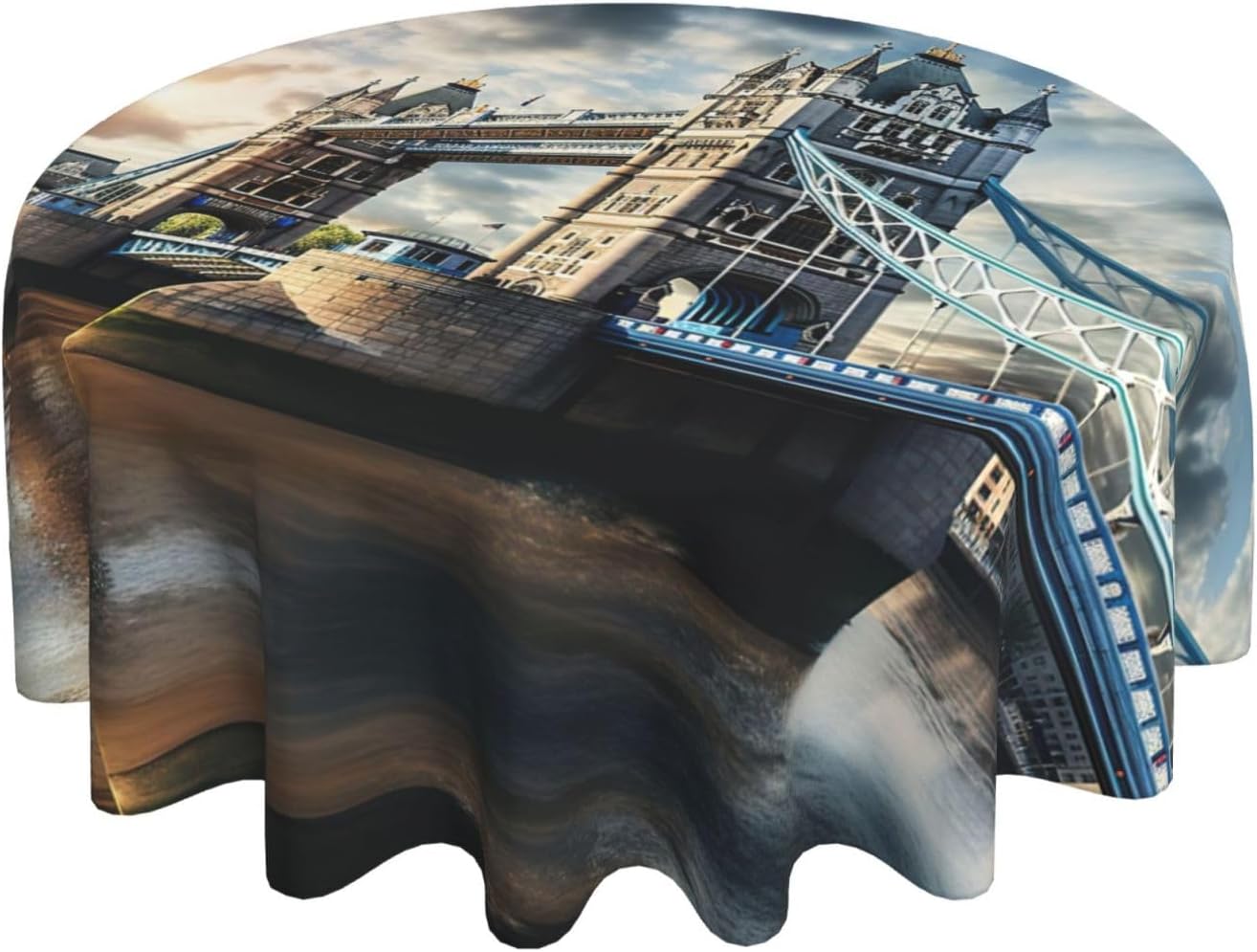 Historic Old Tower Bridge London Print Wrinkle Free Dining Table Cover for Birthday Party Farmhouse Tablecloths Up to 60 x 60 Inches