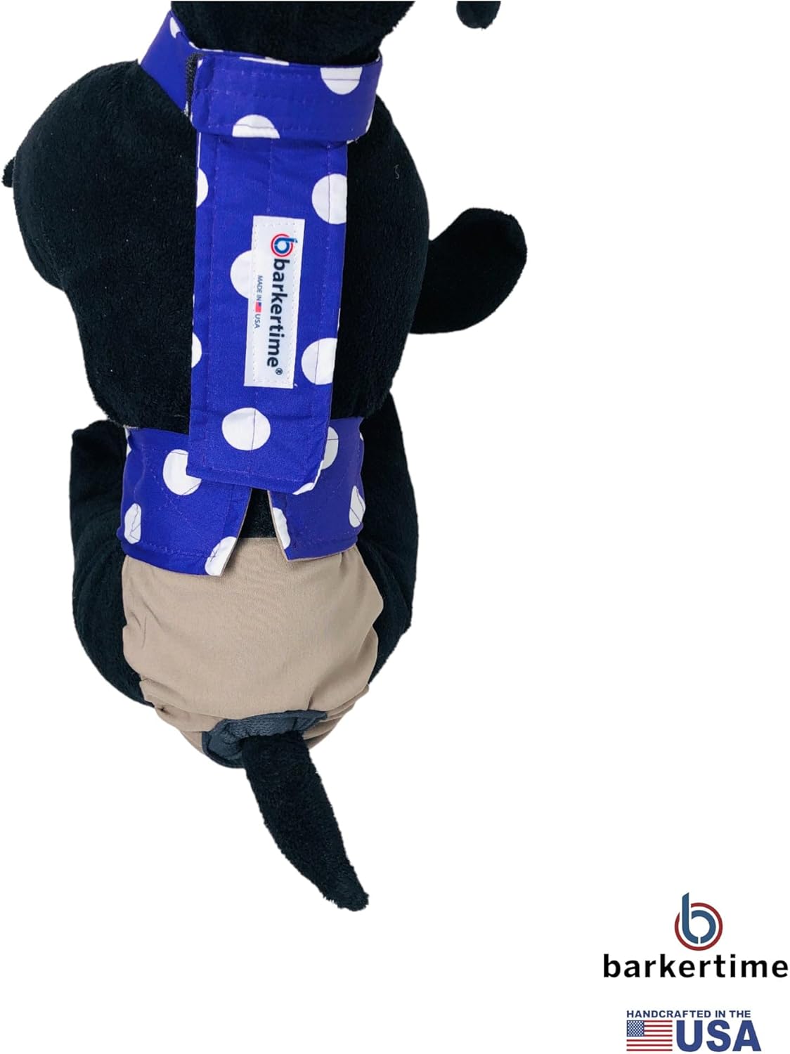 Purple Polka Dot on Brown Dog Diaper Overall, M, with Tail Hole - Made in USA