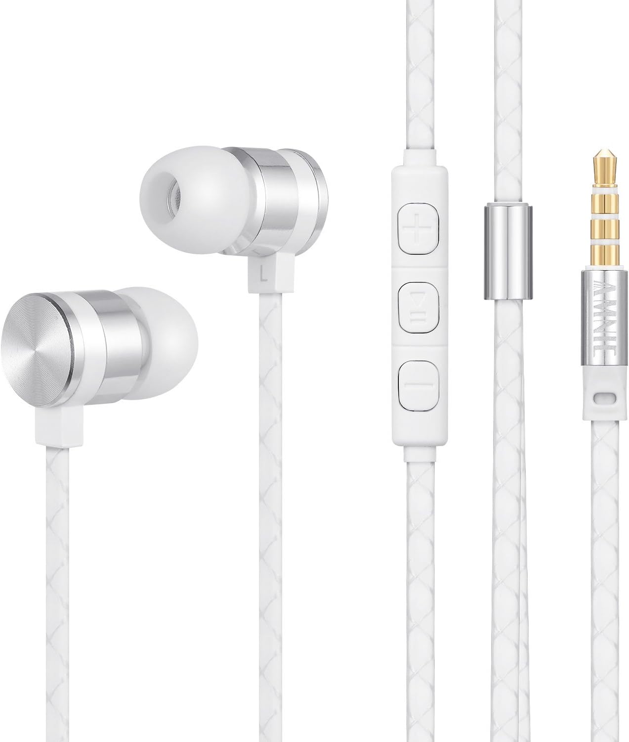 AMNIE AE-EM801 Earphones Headphones, High Definition, in-ear, Tangle Free, Noise Isolating , HEAVY DEEP BASS with Microphone, Volume Control & 3.5mm Cable for iPhone, iPod, iPad, MP3 Players, Samsung Galaxy etc - Silver
