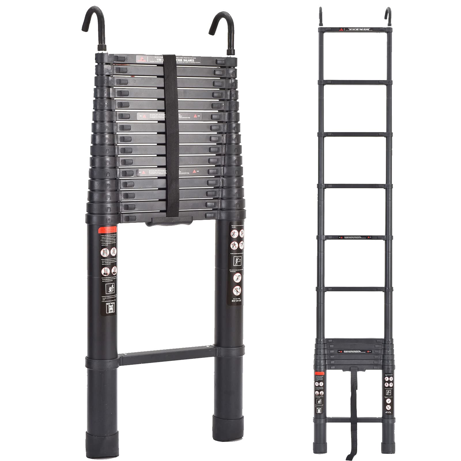 Scala telescopica estensibile in alluminio da 6,2 m, con ganci, resistente, capacità 150 kg, scala multiuso per casa, interni ed esterni
