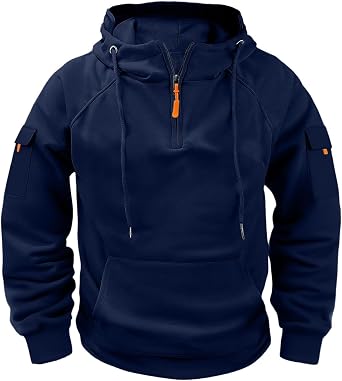 Big and Tall Hoodies for Men Quarter Zip Up Tactical Hoodie Pullover Fall Winter Fashion Hooded Sweatshirt Pockets