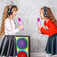 Vista 6 de Amazmic Micrófono de karaoke para niños, máquina de juguete, micrófono Bluetooth portátil, inalámbrico, karaoke de mano con luces LED, regalo