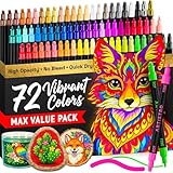 ARTISTRO 72 Precision Dual-Tip Acrylic Paint Markers – Paint Pens Set with Dot & Fine Tips for Fabric, Rock, Glass, Wood, Coloring Books – Classroom & Art Supplies Gift – Teacher Appreciation Gift