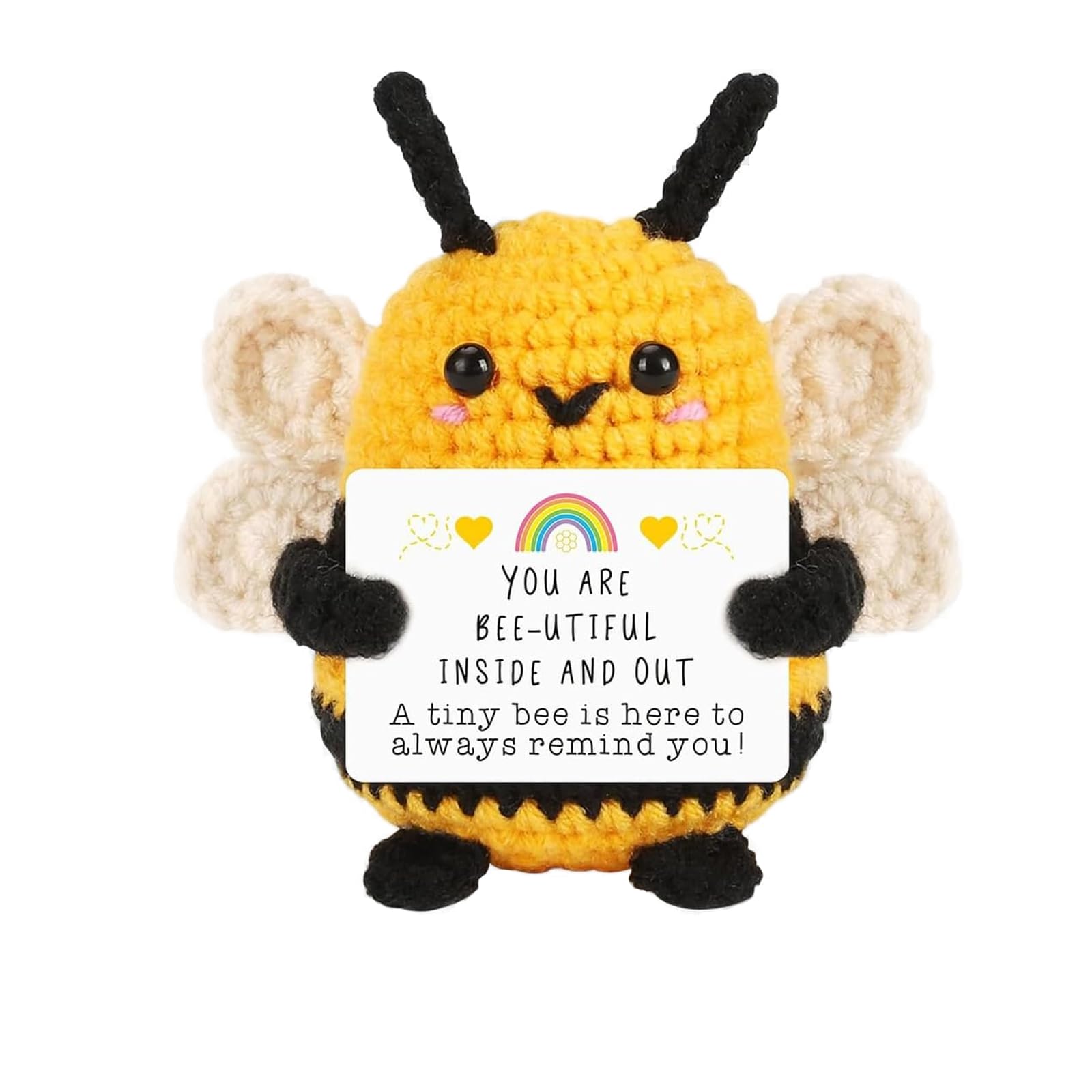 Positive Crochet Animals, Positive Gifts, Handmade Crochet Bee Plush with Flower