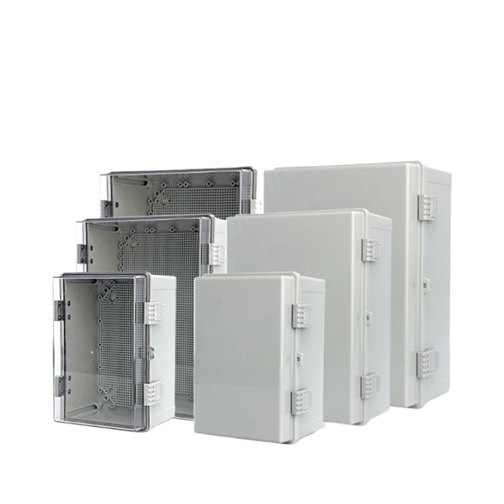 Caja de conexiones estanca Caja de conexiones de alimentación IP66, resistente al agua, gris/transparente, bisagra de plástico ABS, caja de distribución electrónica for exteriores(300x200x170mm,Grey)