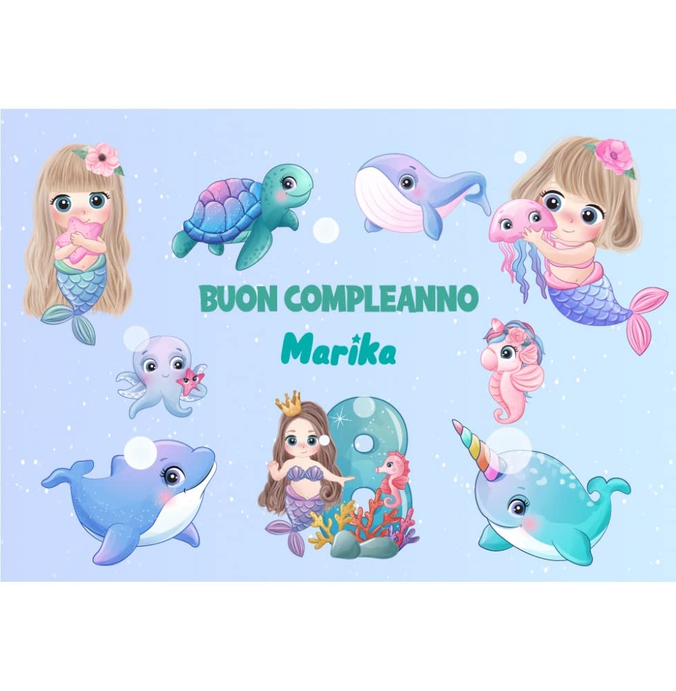 BANNER STRISCIONE PERSONALIZZATO CON NOME E NUMERO- BUON COMPLEANNO sirene - ANCHE DA ESTERNO - BANNER PVC DA ESTERNO GARANZIA 5 ANNI (400X100 CM)