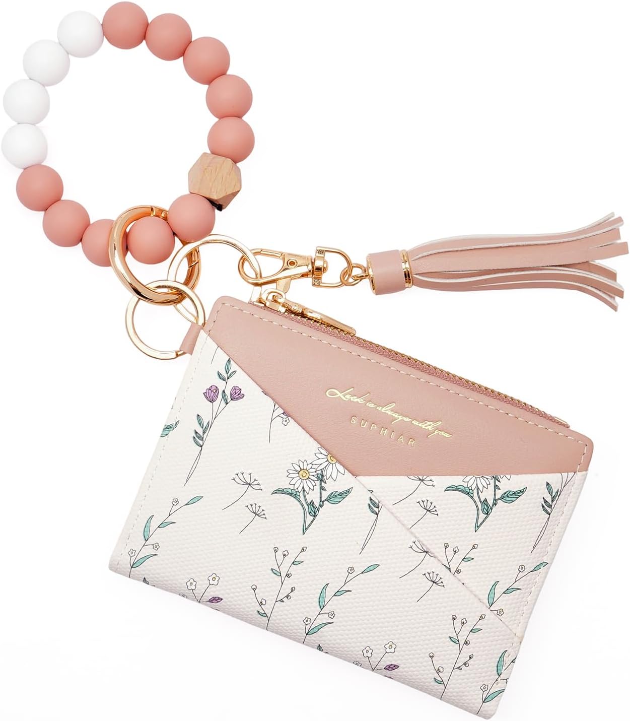 GAEKEAO Wristlet Wallets for Women RFID Blocking Bifold Card Holder Vegan Leather Ladies Wallet with Tassel and Key Ring
