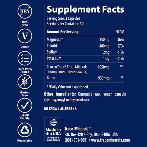 Trace Minerals ConcenTrace Trace Minerals Tablets - Daily Supplement for Overall Wellness - Natural Energy, Bone Strength, Healthy Connective Tissue & Immune System Support (90 Tablets)