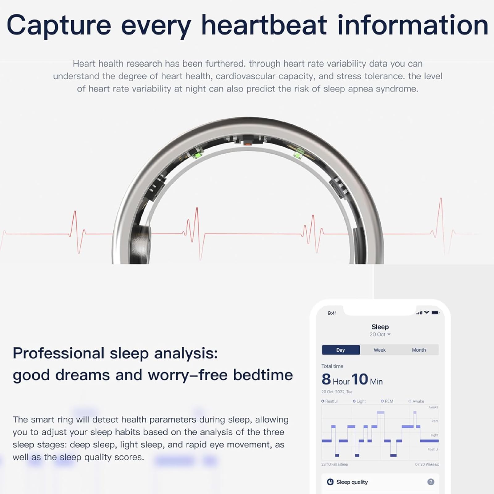 Fitness Smart Ring – Monitoraggio del sonno, impermeabile, risparmio energetico, monitora la salute, la temperatura corporea, la qualità del sonno e la frequenza cardiaca