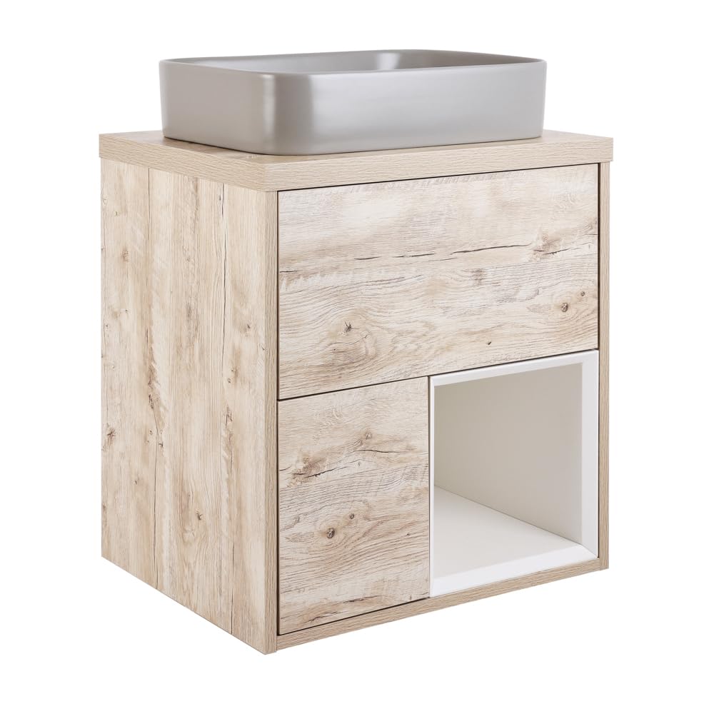 Milano Light Oak Unit / Pebble Basin Bexley Light Oak 600Mm Wall Hung Bathroom Vanity Unit Rectangular