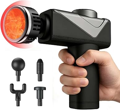 Massage Gun with Heat, Mini Handheld Massager for Home & Travel, Quiet, Lightweight & Portable,Powerful Full Body Electric Massager Tool for Men and Women, Black