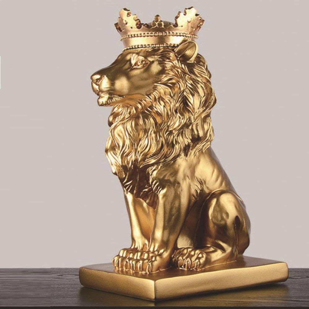 Statue lion couronné en résine dorée cadeau art idéal pour couple