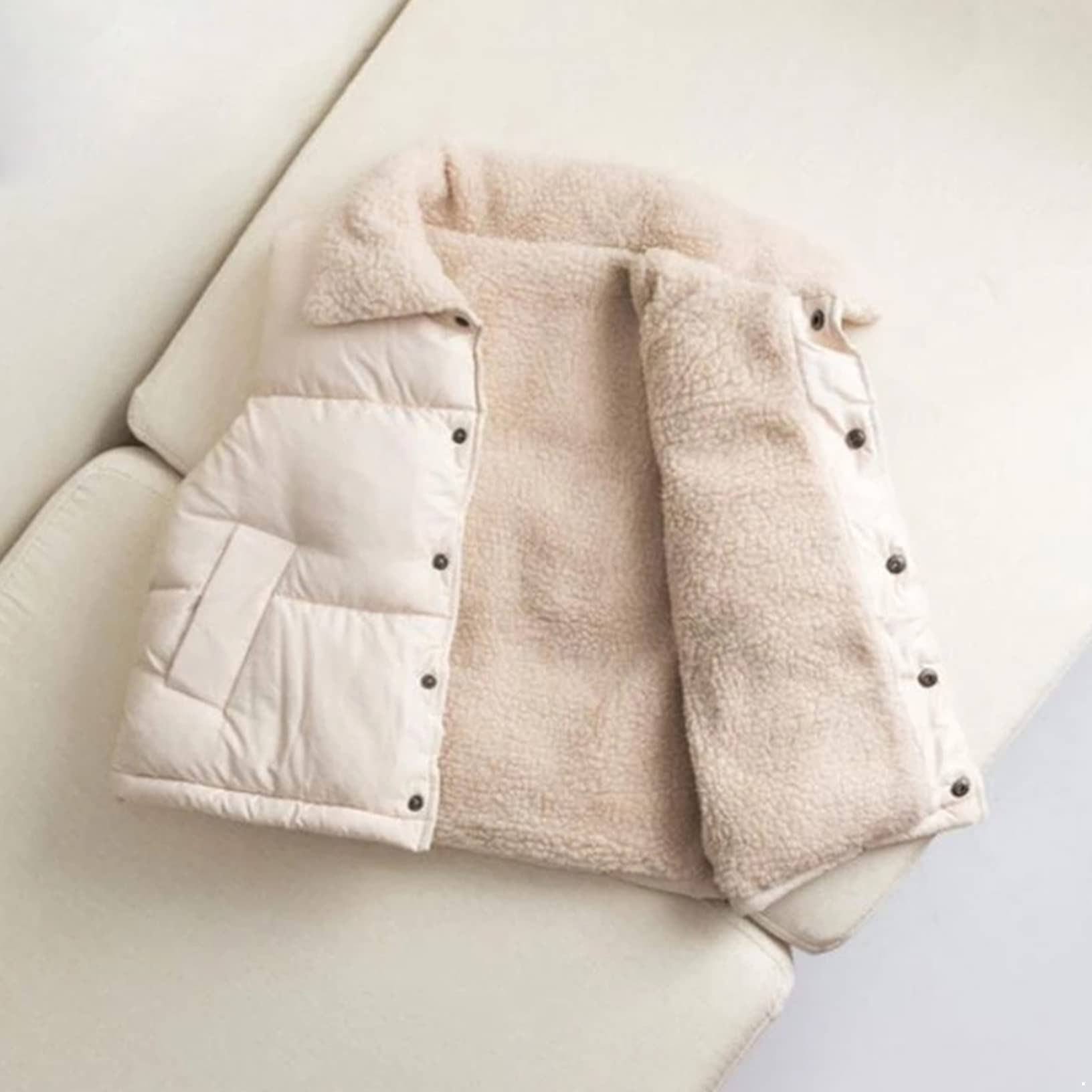 Kaerm Boys Girls Faux Fur Collar Puffer Vest Sleeveless Button Down Jacket Fleece Lined Gilet Coat White 2-3 Years