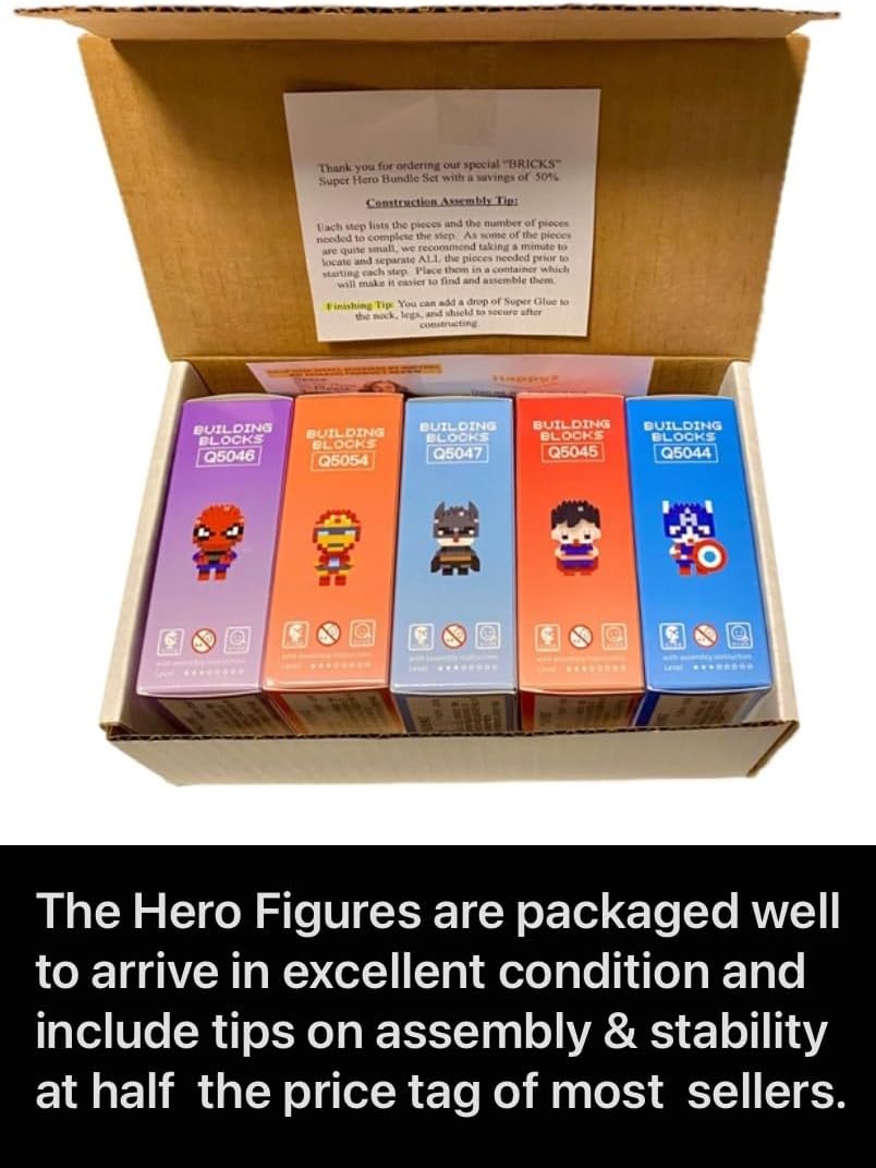 Nanoblock Superheroes Building Blocks Nanoblocks Action Figures Superhero Characters Mini Bricks Collectible Display Set Comicbook Superhero 5-Pack Kits Adult