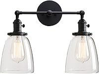 Vista 7 de PERMO Aplique doble vintage industrial antiguo 2 luces apliques de pared con cono ovalado pantalla de vidrio transparente (antiguo)