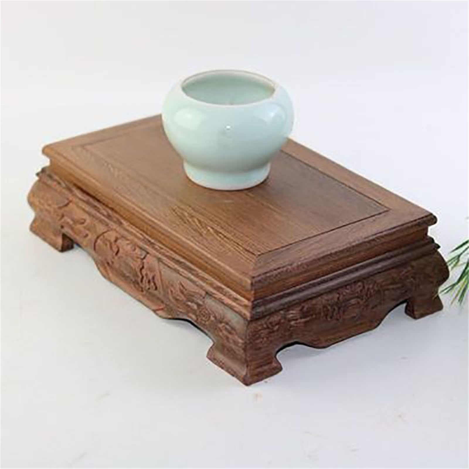 Stojak na Bonsai Prostokątna podstawa czajnika do akwarium z chińskimi rzeźbami mahoniu, ozdoby rzemieślnicze Baza Bonsai(Duży)