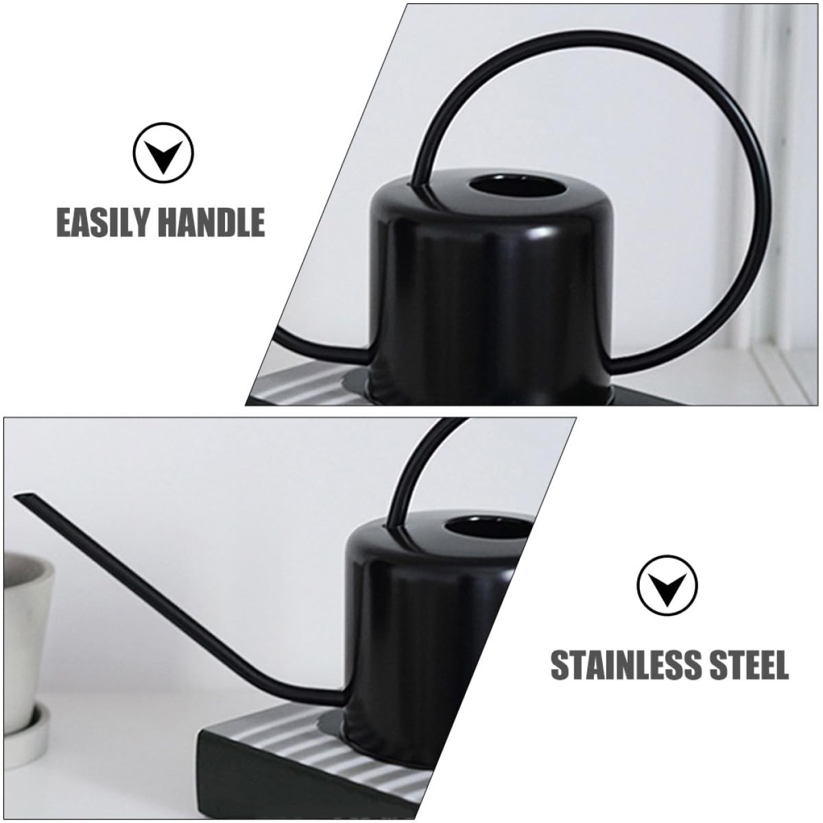 Schwarz Gießkanne 1, 3 L mit Langem Ausguss Edelstahl für Pflanzen | Leichte Form, Ergonomischer Griff, Glatte Oberfläche, für Innenpflanzen und Garten, Elegant Gestaltet