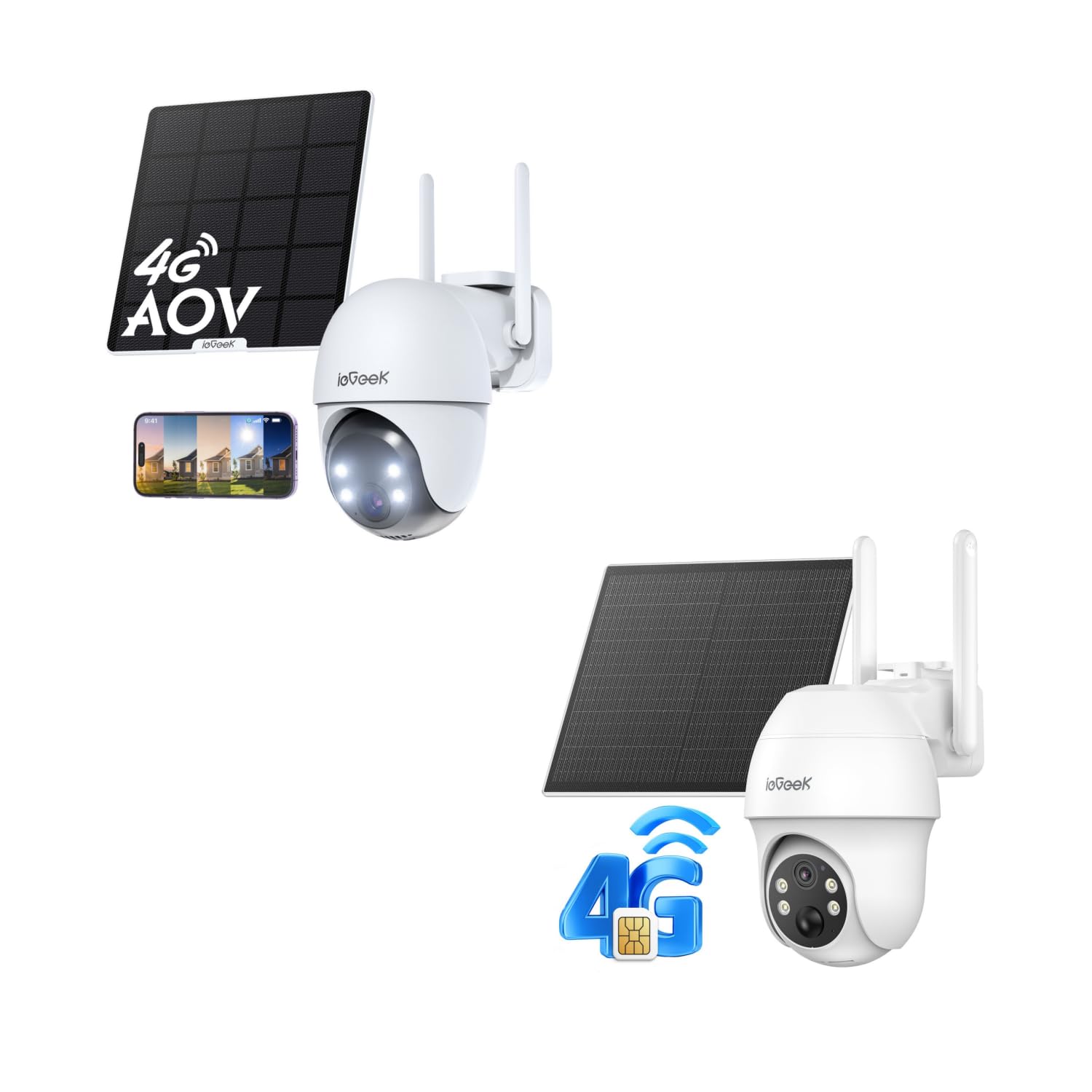 ieGeek Pack 2 Cámaras Solar 4G Sin WiFi, Grabación Continua + por Evento, Detección AI + PIR, PTZ 360°/350°, Batería 10000mAh