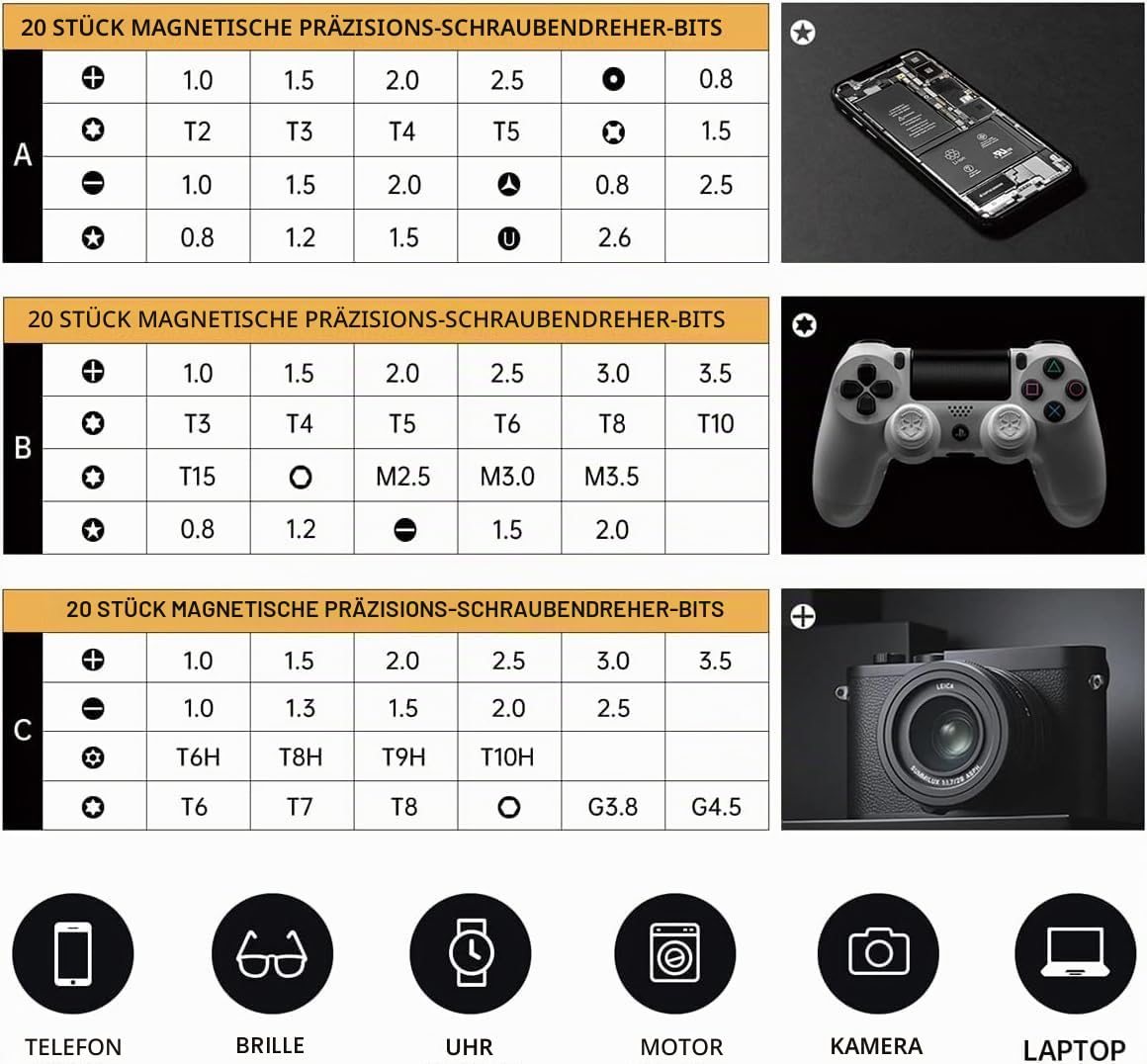 JAKEMY Mini Elektro Schraubendreher E21-A Set Einstellbares 3 Drehmoment Akku Feinmechaniker Elektrischer Schraubendreher mit LED-Lichter USB Typ-C Aufladung für PC, Laptop, Brillen, Uhren, Kamera