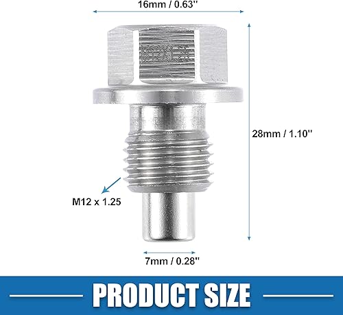 Miniatura 3 de Tapón magnético de drenaje de aceite para motor de vehículo M12x1.25 de acero inoxidable con lavadora de cobre (paquete de 2)