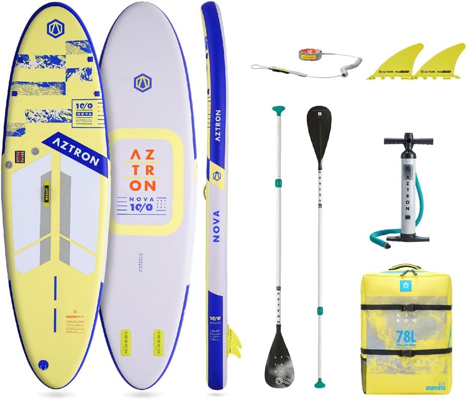 AZTRON NOVA 10'0" Inflatable Stand Up Paddle Board with Double Chamber Lite Safety Technology and Adjustable Paddle, Safety Leash and SUP Gear Bag