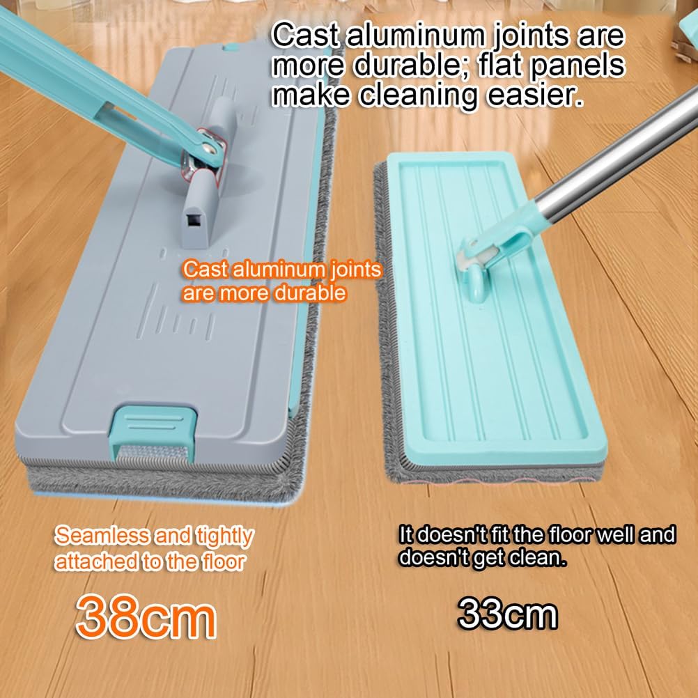 Flat Mop and Bucket Set Self-Cleaning Floor Mop System Wich 6 Washable Microfiber Pads 360° Swivel Head Adjustable Stainless Steel Handle