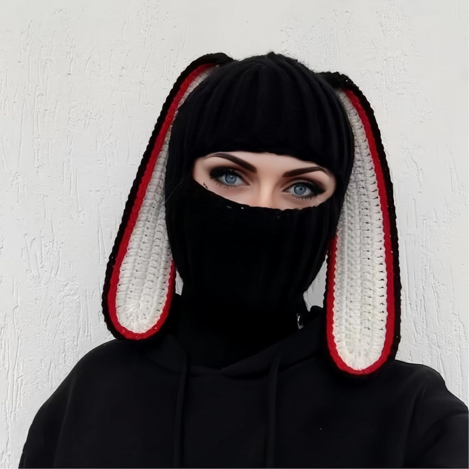 Funny Horns Knitted Hat Beanies Warm Full Face Cover Ski Mask Balaclava Hat for Men Women Knit Skull Beanie Halloween