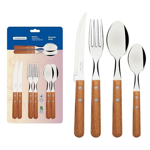 Tramontina 22399/003 Wooden Tableware, 16-Piece Set, Natural Wood, Made in