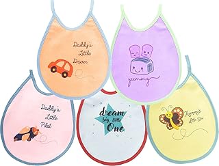 Rahithya Baby Feeding Soft Bibs for Newborn Baby Boy and Girl Fully Waterproof Apron with Set of 5 Multicolor and Cute Cartoon Printed Bibs in Round Shaped for 0 to 2 Years Kids