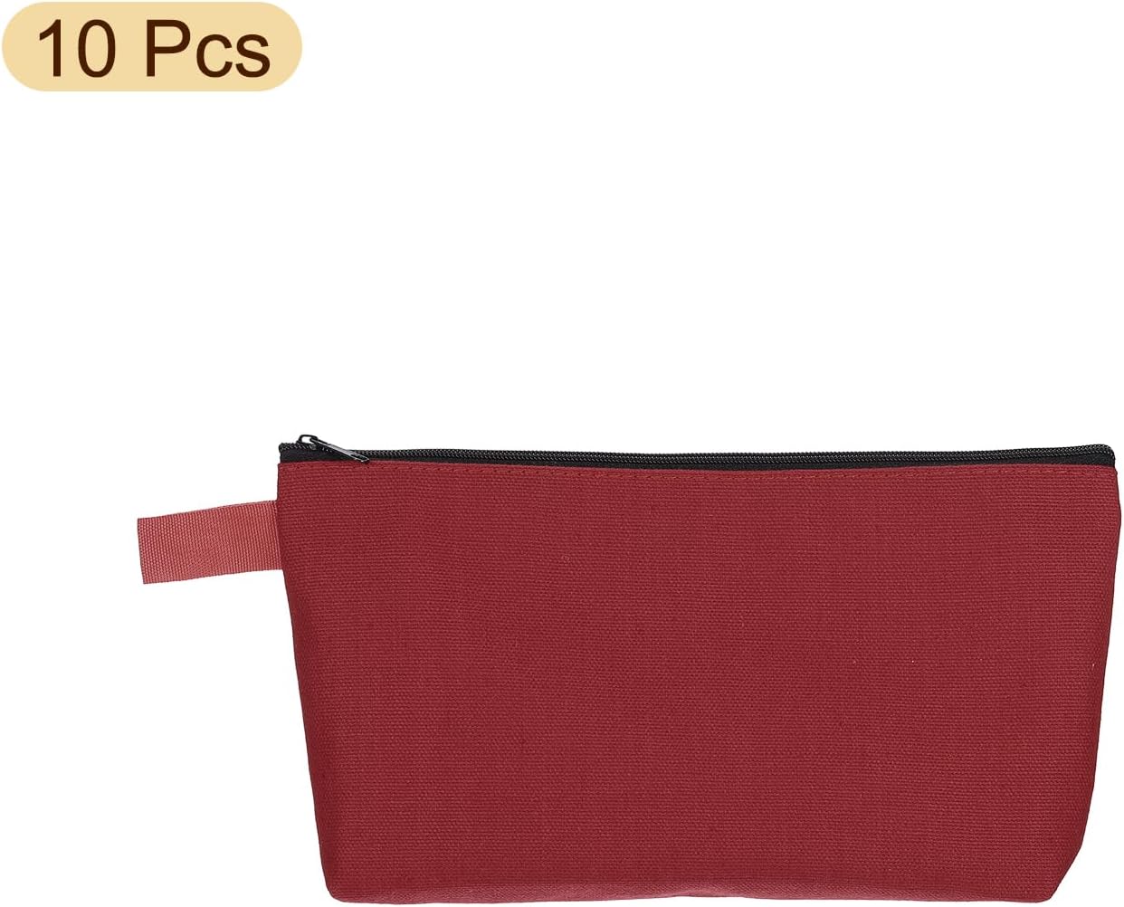 uxcell Canvas Makeup Bags, 10 Pcs Travel Cosmetic Bags Bulk, Multipurpose Plain Toiletry Zipper Pouches Blank DIY Craft Bags Pencil Bag for Women Teens, Dark Red - Image 3