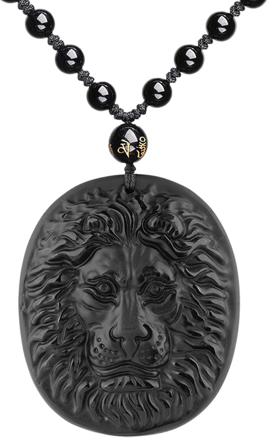 ASGIFT Brave Lion Obsidian Necklace Hand Engraved Lion Head Pendant with Adjustable Rope Reiki Healing Crystal Charms Energy Spiritual Gifts for Men Women