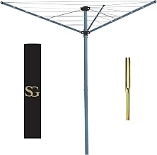 SG 3 Arm 30m Rotary Washing Line Outdoor, Heavy Duty Large Clothes Rotating Airer Dryer Garden use, Easy to Open and Close along with Ground Spike and Cover, Silver (30m)