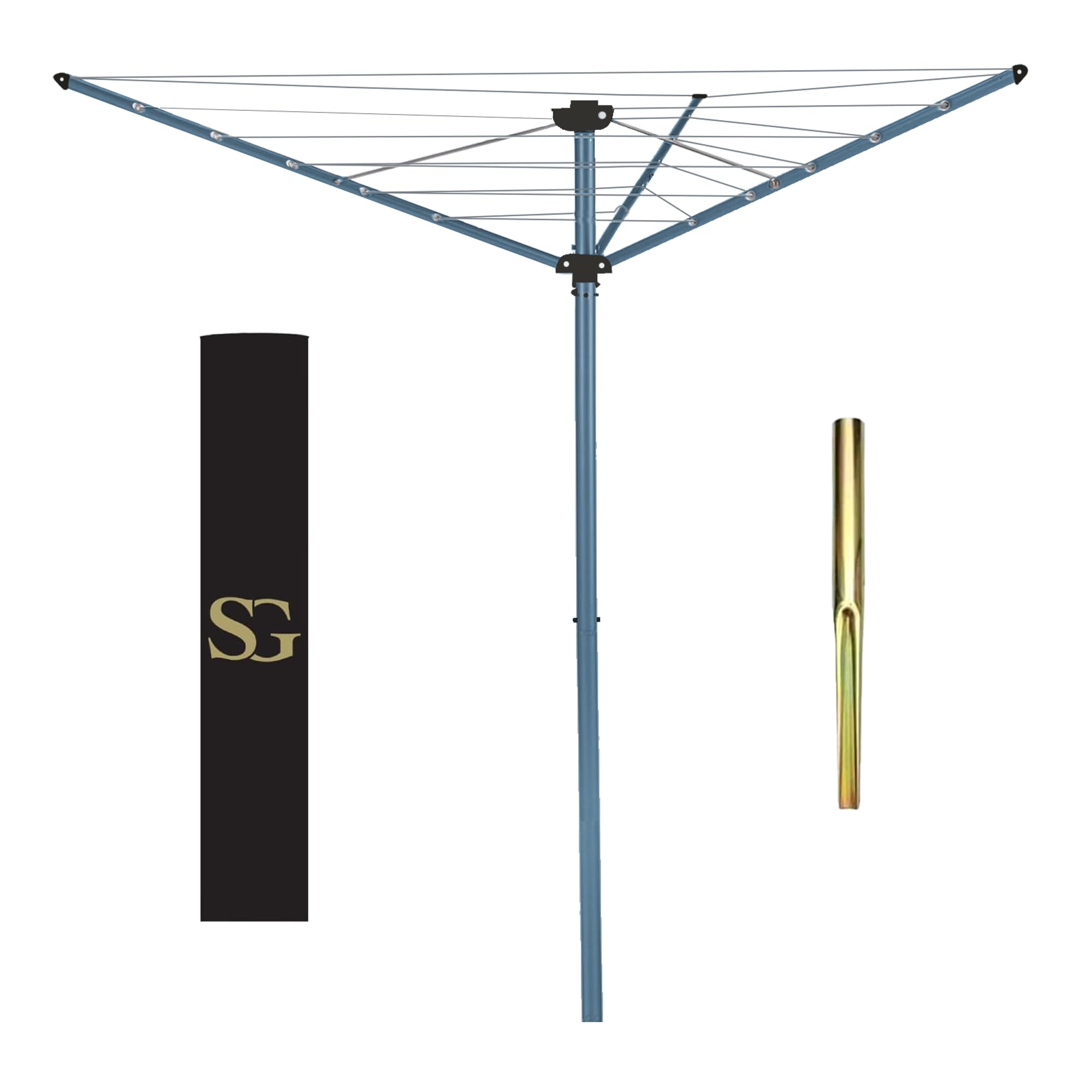 SG Traders 3 Arm 30m Rotary Washing Line Outdoor, Heavy Duty Large Clothes Rotating Airer Dryer Garden use, Easy to Open and Close along with Ground Spike and Cover, Silver (30m)