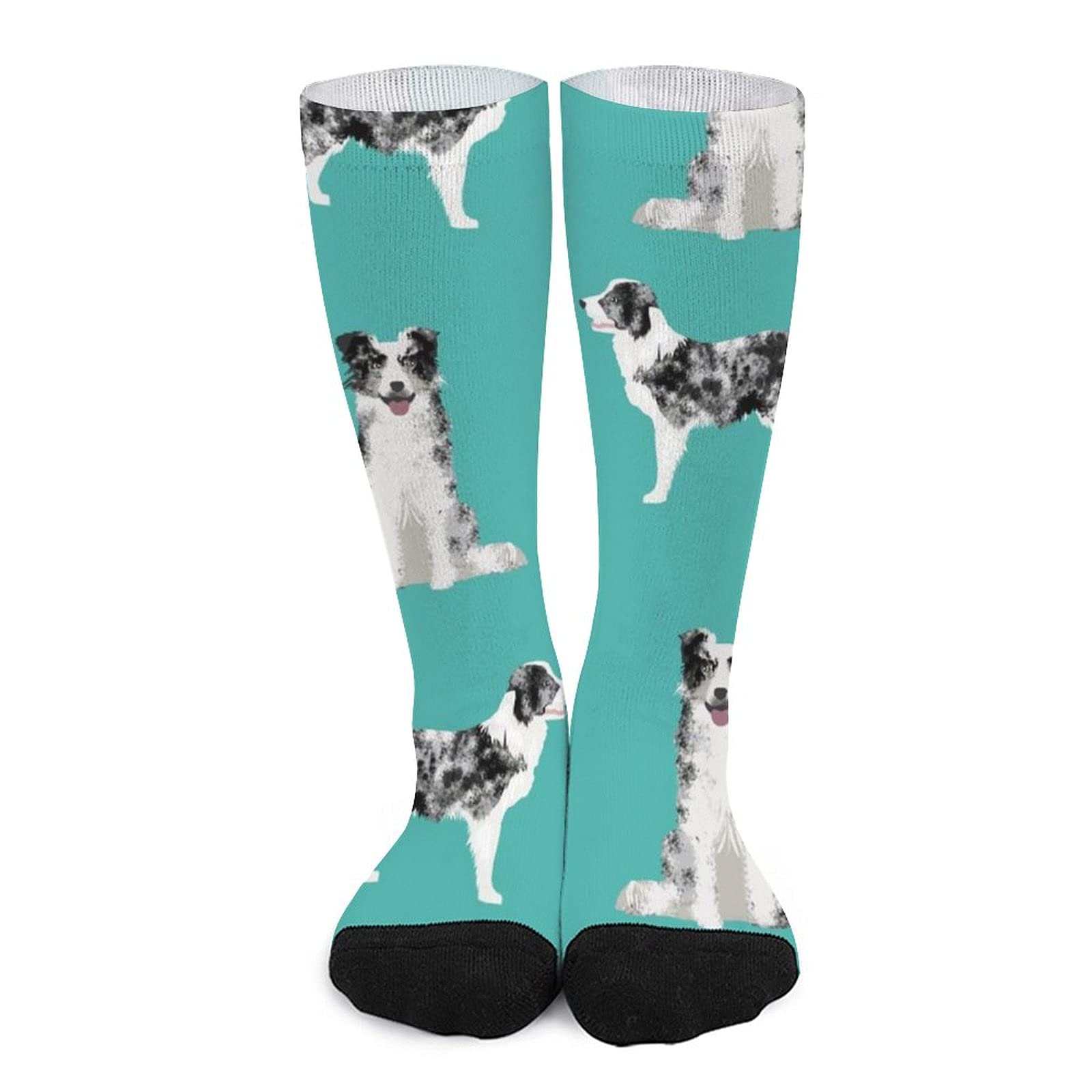 Lsjuee Unisex As Pic Novelty Crew Socks,Border Collie Blue Merle Dog Turquoise Mid Calf Dress Socks Sports Socks Knee High Athletic Long Tube Stockings For Girls Women