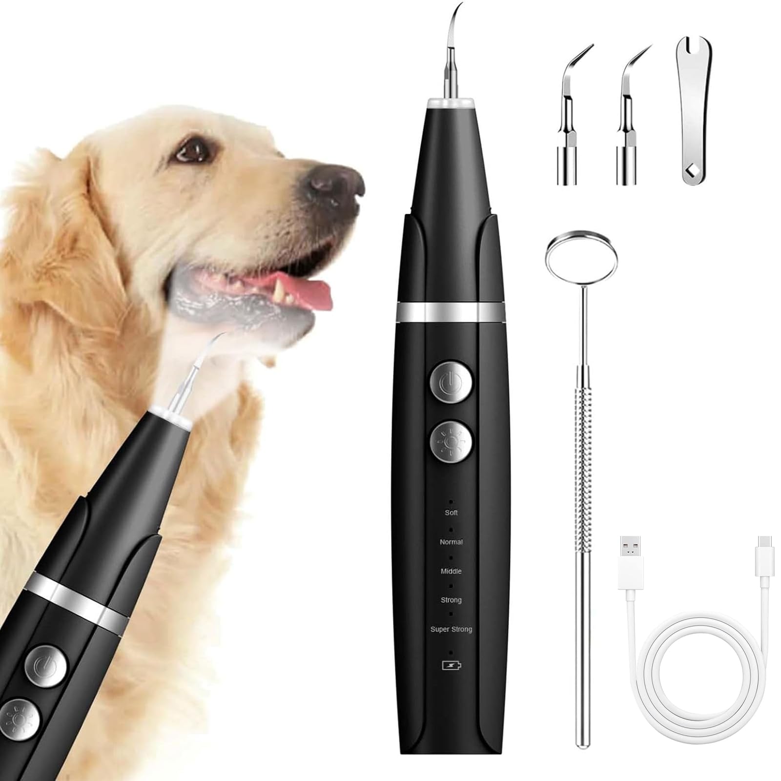SKYCIVO Dog Plaque Remover for Teeth, Pet Teeth Cleaning Products for Tartar & Plaque Off, with LED-Light, Dog Toothbrush for Dental Care, Black